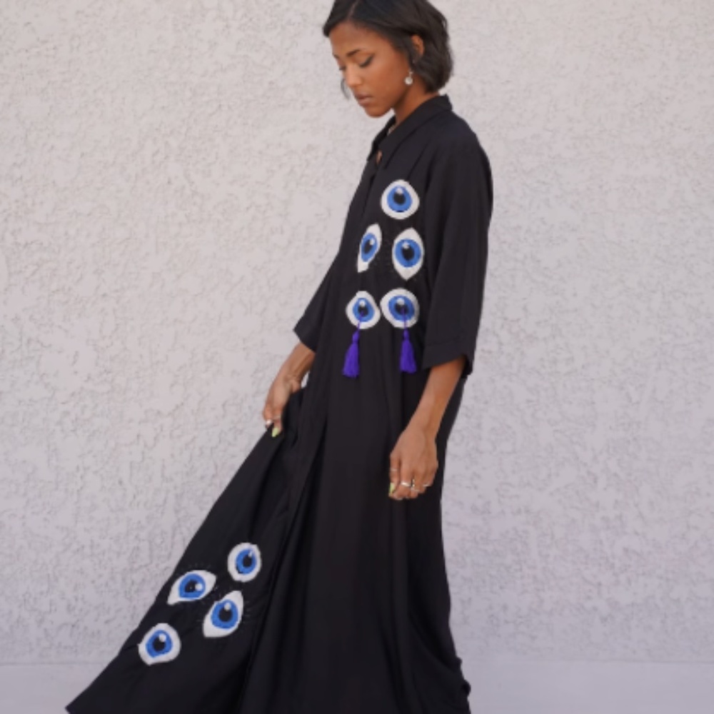 Evil Eye Hand Embroidered Caftan Kaftan.   S/M/L Up To Size 12